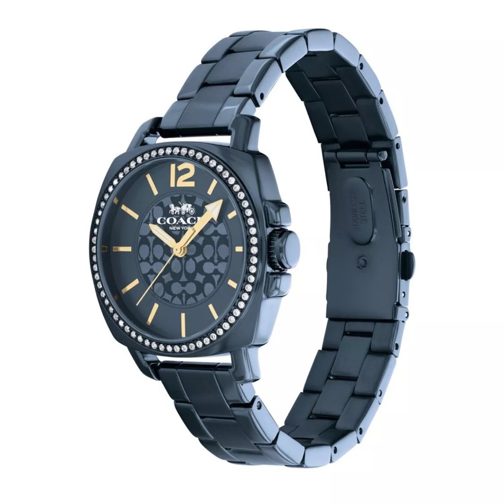 New Coach Boyfriend Blue Stainless Steel Band Crystal Dial Watch 14503985 - Picture 2 of 4